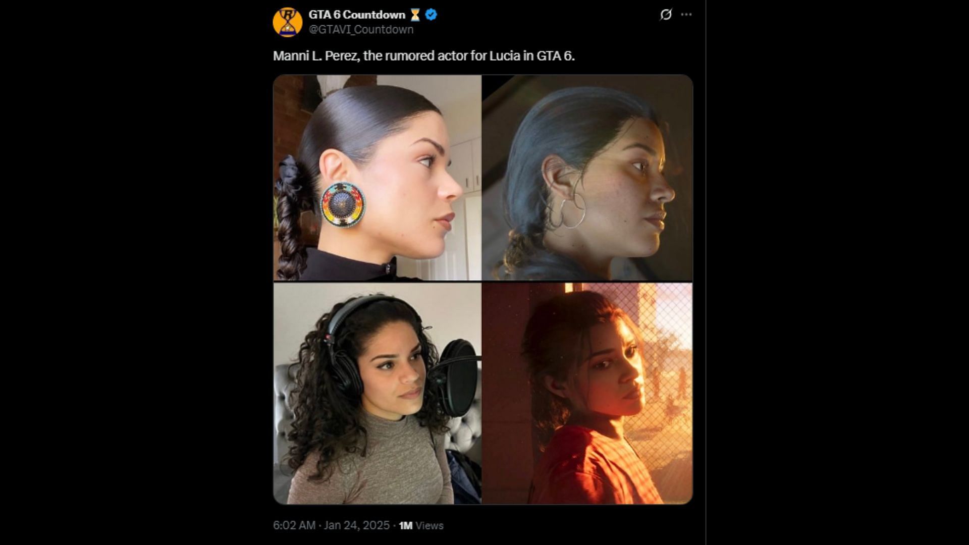 Comparison of Lucia's looks with that of her rumored actor (Image via X/@GTAVI_Countdown)